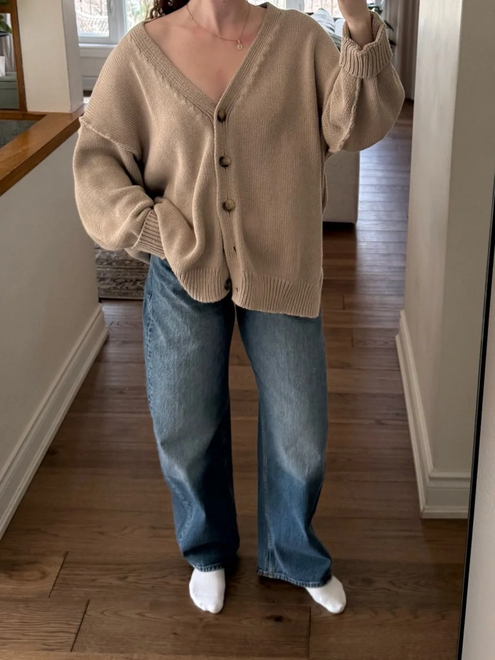 Zara Beige Oversized V‑Neck Button Cardigan - Picture 2 of 5
